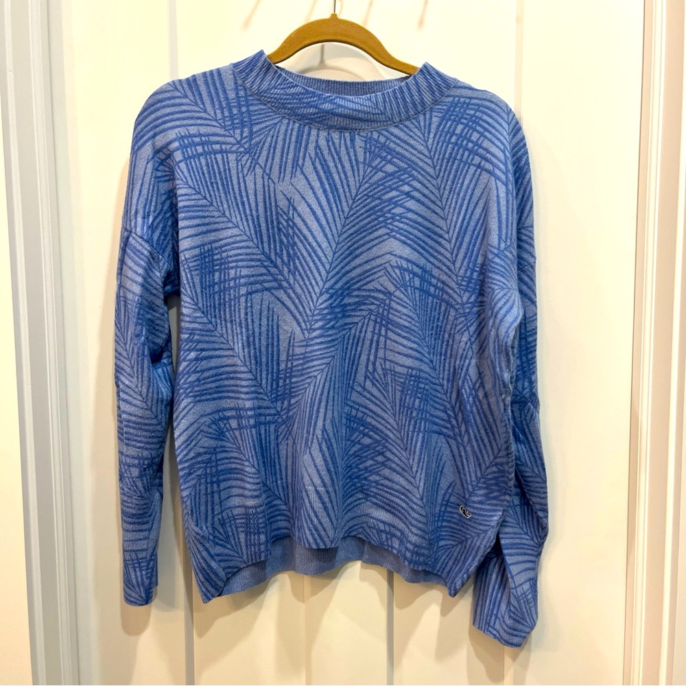 Vineyard Vines‎ Women’s Size Medium Blue PALM Long Sleeve Pullover Sweater